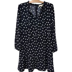 Ann Taylor LOFT | Dress Long Sleeve Floral Navy Feminine V Neck- Size 10
